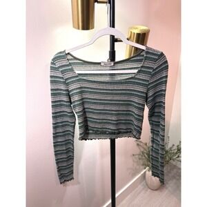Ragstock y2k crop skater style striped green gray Lettuce Edge Ribbed 90s delias